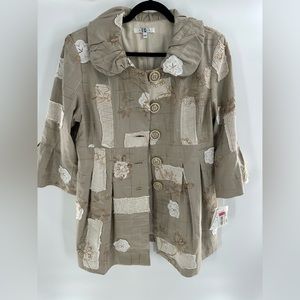 IQ Paris Denim Festive Folk Petite Coat Upcycled Gypsy Rework Quilted Jacket